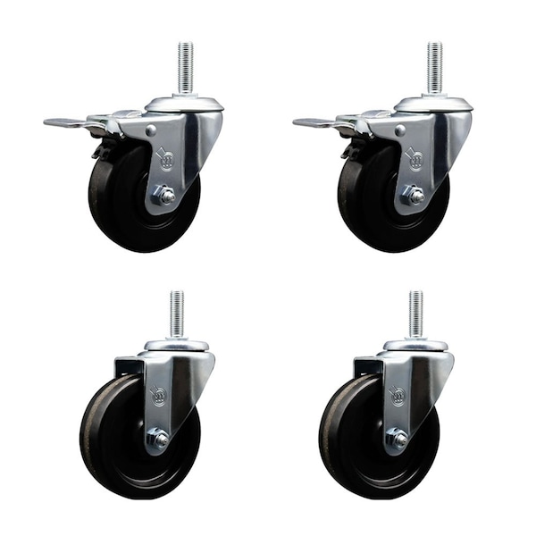 Service Caster 4 Inch Phenolic Swivel 58 Inch Threaded Stem Caster Set 2 Total Lock Brakes SCC-TSTTL20S414-PHS-58212-2-S-2 - main